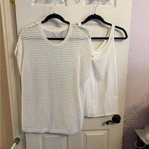 J Jill open stitch white shortsleeved sweater and camisole.